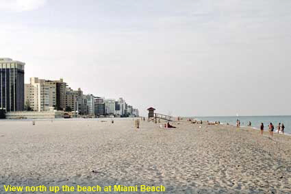 View north up the beach at Miami Beach, FL, USA