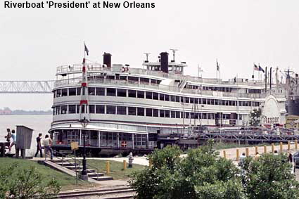 Riverboat 'President' docked by Jackson Square, New Orleans, LA, USA