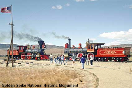 Steam engines at Golden Spike National Historic Monument, UT, USA Steam engines at Golden Spike National Historic Monument, UT, USA