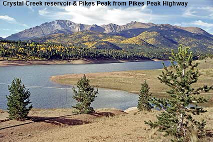 Crystal Creek reservoir & Pikes Peak from Pikes Peak Highway, CO, USA