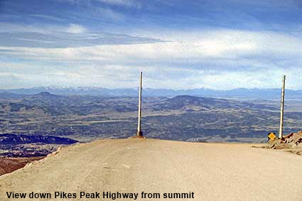  View west down Highway from summit of Pikes Peak, CO, USA