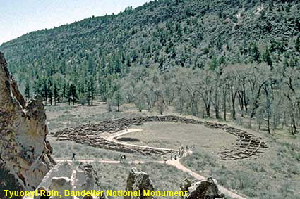 Tyuonyi Ruin from cliff dwellings, Bandelier National Monument, NM, USA Tyuonyi Ruin from cliff dwellings, Bandelier National Monument, NM, USA