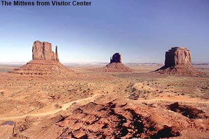 The Mittens from Monument Valley Visitor Center, AZ, USA The Mittens from Monument Valley Visitor Center, AZ, USA
