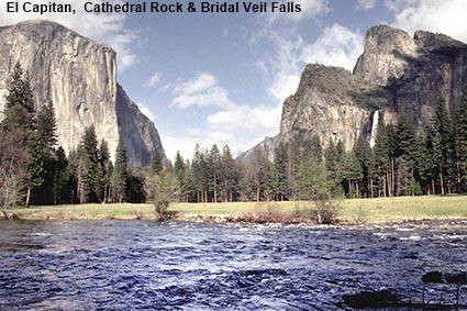 El Capitan, Cathedral Rock & Bridal Veil Falls from Valley View, Yosemite National Park, CA, USA