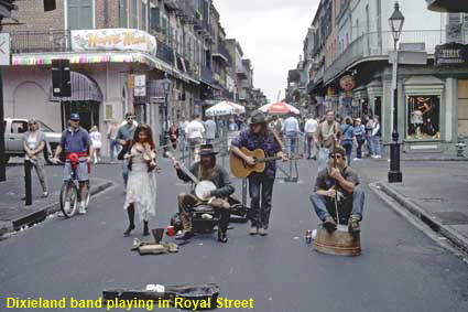 Dixieland band playing in Royal St, New Orleans, LA, USA