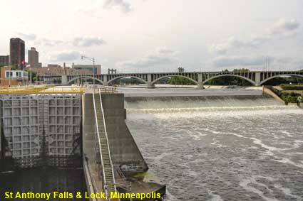 St Anthony Falls & Lock from Stone Arch Bridge, Minneapolis, MN