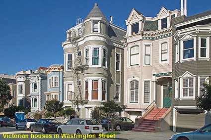  Victorian houses in Washington Street, San Francisco, CA, USA