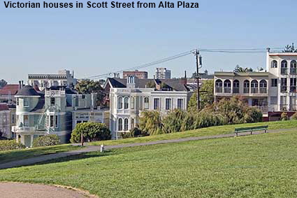  Victorian houses in Scott Street from Alta Plaza, San Francisco, CA, USA