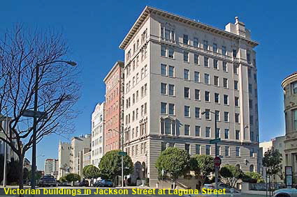  Victorian buildings in Jackson Street at Laguna Street, San Francisco, CA, USA