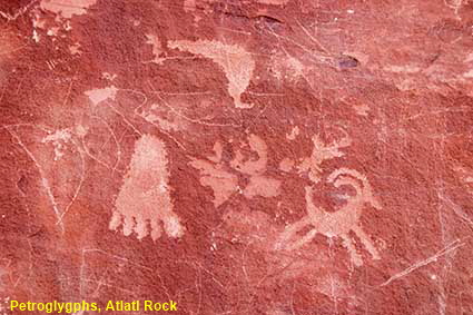 Petroglygphs, Atlatl Rock, Valley of Fire State Park, NV, USA Petroglygphs, Atlatl Rock, Valley of Fire State Park, NV, USA
