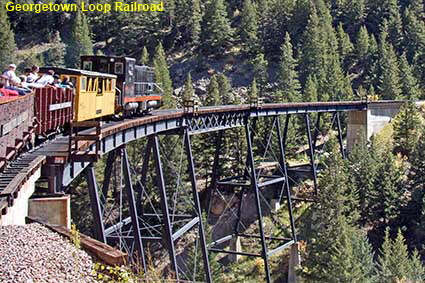  Train crossing Devil's Gate Viaduct, Georgetown Loop Railroad, CO, USA