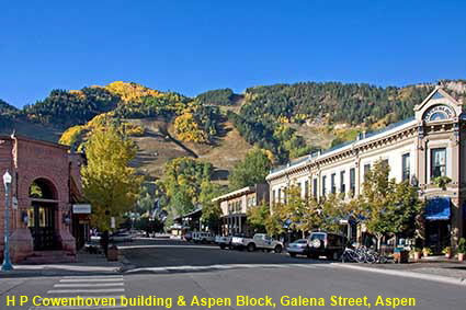  H P Cowenhoven building, Aspen Block (1886) & view up Galena Street, Aspen, CO, USA