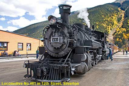 Durango & Silverton locomotive No 481 in 12th Street, Silverton, CO, USA Durango & Silverton locomotive No 481 in 12th Street, Silverton, CO, USA