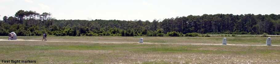  Markers shown lenghts of first flights, Wright Brothers National Monument, Kittyhawk, NC, USA