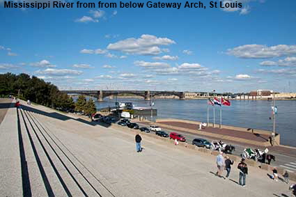Mississippi River from from below Gateway Arch, St Louis, MO, USA