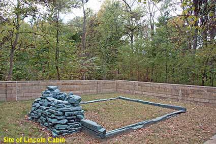 Site of Lincoln cabin, Lincoln Boyhood Home National Memorial, IN, USA