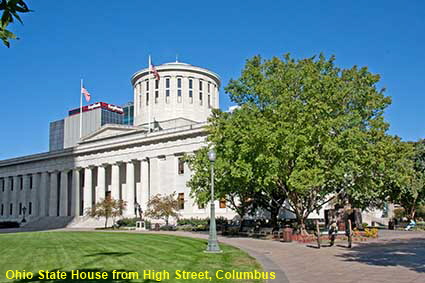 Ohio State House from High Street, Columbus, OH, USA