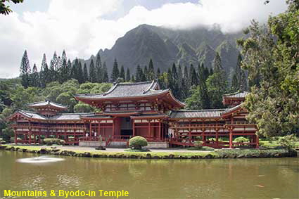 Mountains & Byodo-in Temple, Oahu, HI, USA
